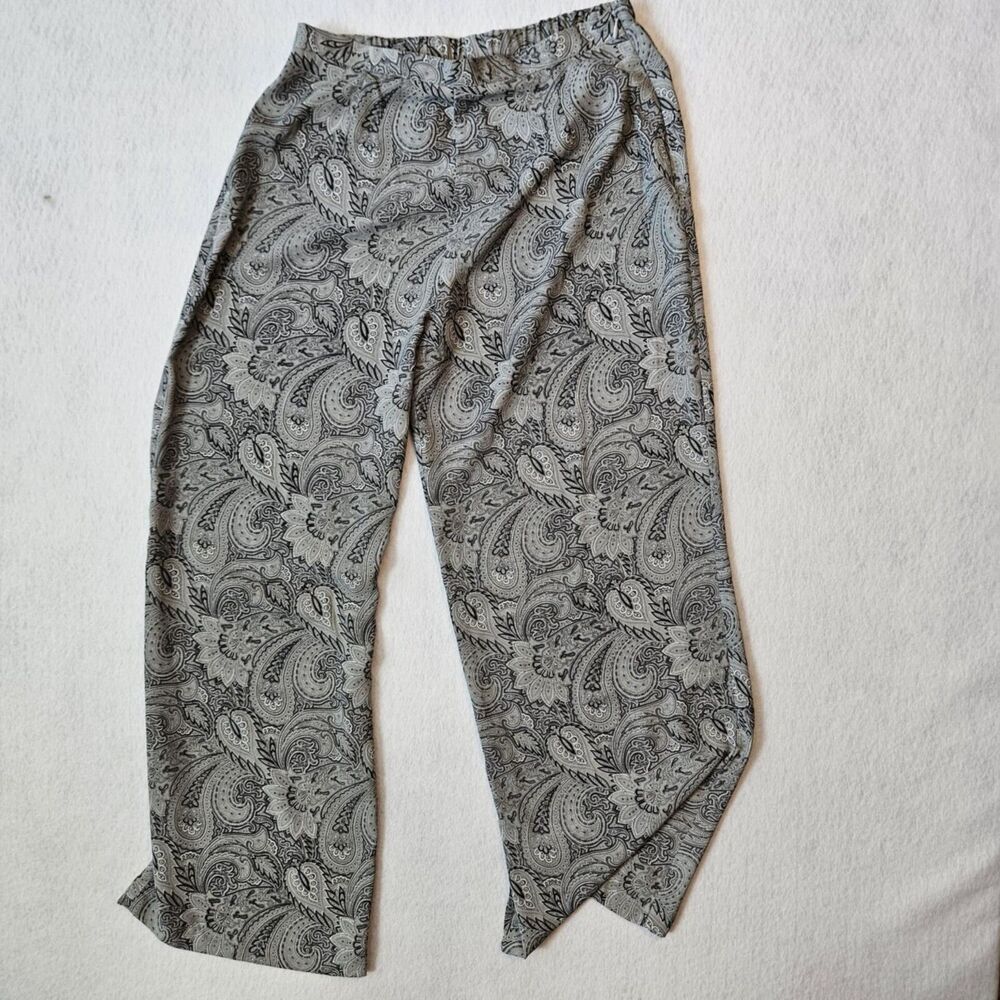 Monterey Bay Palazzo Pants Womens 10P Black & Gray Paisley Pull On Stretch